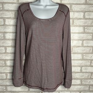 Talbots Large Burgundy Stripe Cotton Long Sleeve T-shirt